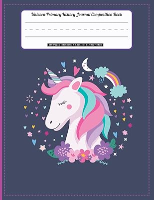 Unicorn Primary History Journal Composition Book: Preschool K-2 Handwriting Practice Paper Composition Book Half Page Dotted MidLine - Grade Level K-2 (8.5x11 inches) 100 pages