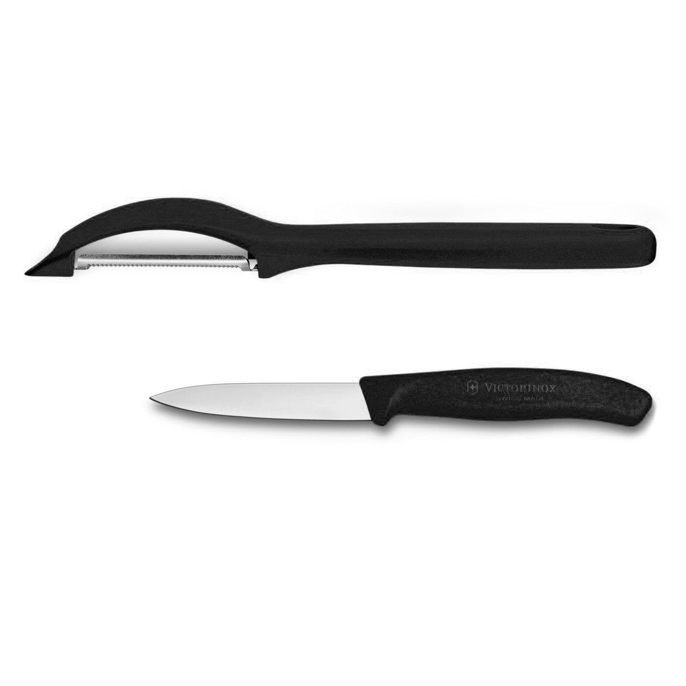 

Victorinox Swiss 2 Piece Stainless Steel Paring Knife and Peeler Set with Black Fibrox Handles