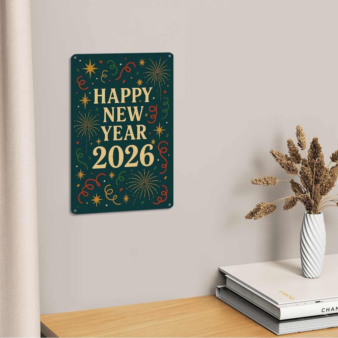 2D 1PC 'Happy New Year 2026' Iron Sign 8x12In Metal Wall
