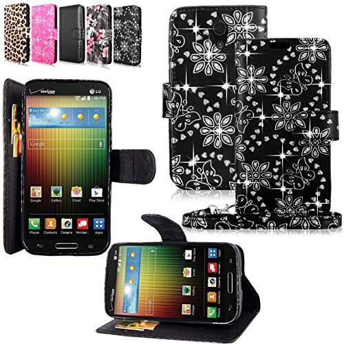 Cellularvilla Wallet Case for LG Lucid 3 VS876 Pu Leather Wallet Card Flip Open Pocket Case Cover Pouch (Black Glitter)