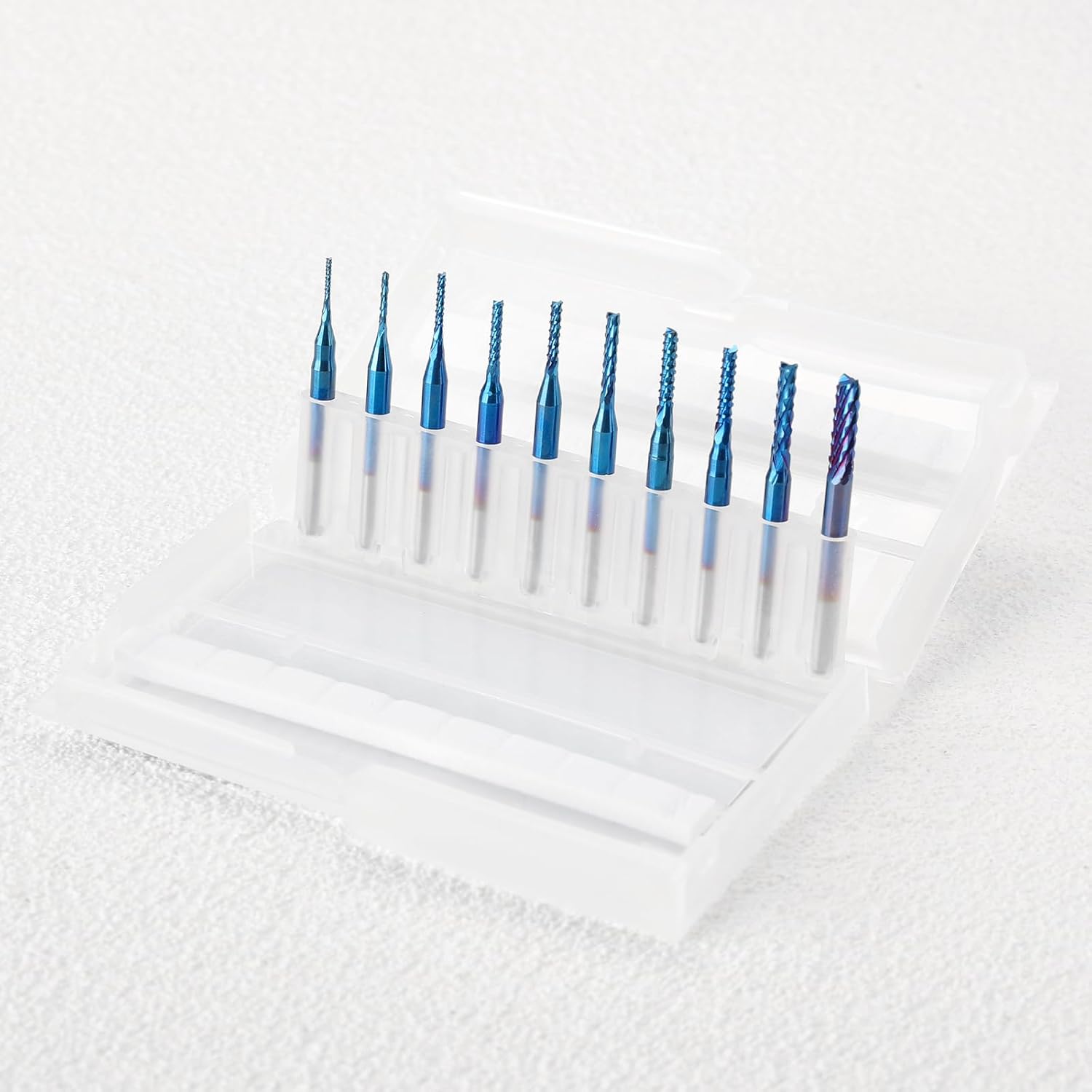 LUNYEE 10Pcs Nano Blue Coat End Mill CNC Router Bits, 0.8-3mm,1.5-3.175mm,1/8" Shank