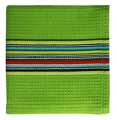MUkitchen Waffle Stripe Cotton Cloth, 12 by 12-Inches, Set of 2, Lime