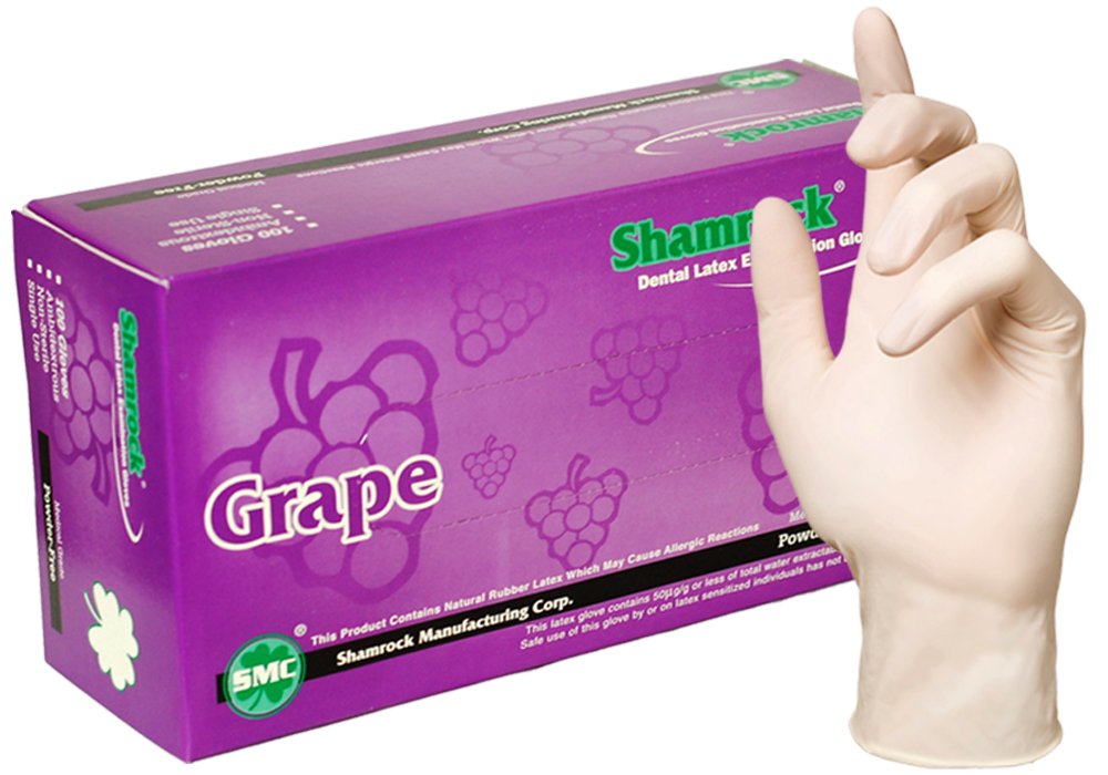 

Shamrock 14112-M-bx Medical Grade Examination Dental Glove, Grape Flavor, 4.5 mil - 5 mil, Powder-Free, Textured, Natural Rubber Latex, Non Sterile, Medium, Natural (Pack of 100)