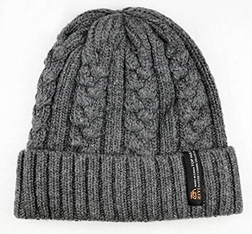 Ebuyingcity Boys Men Thick Knitting Cotton Wool Hat Crochet, Ski Hat Snowboard Hat Ribbed Beanie, Grey