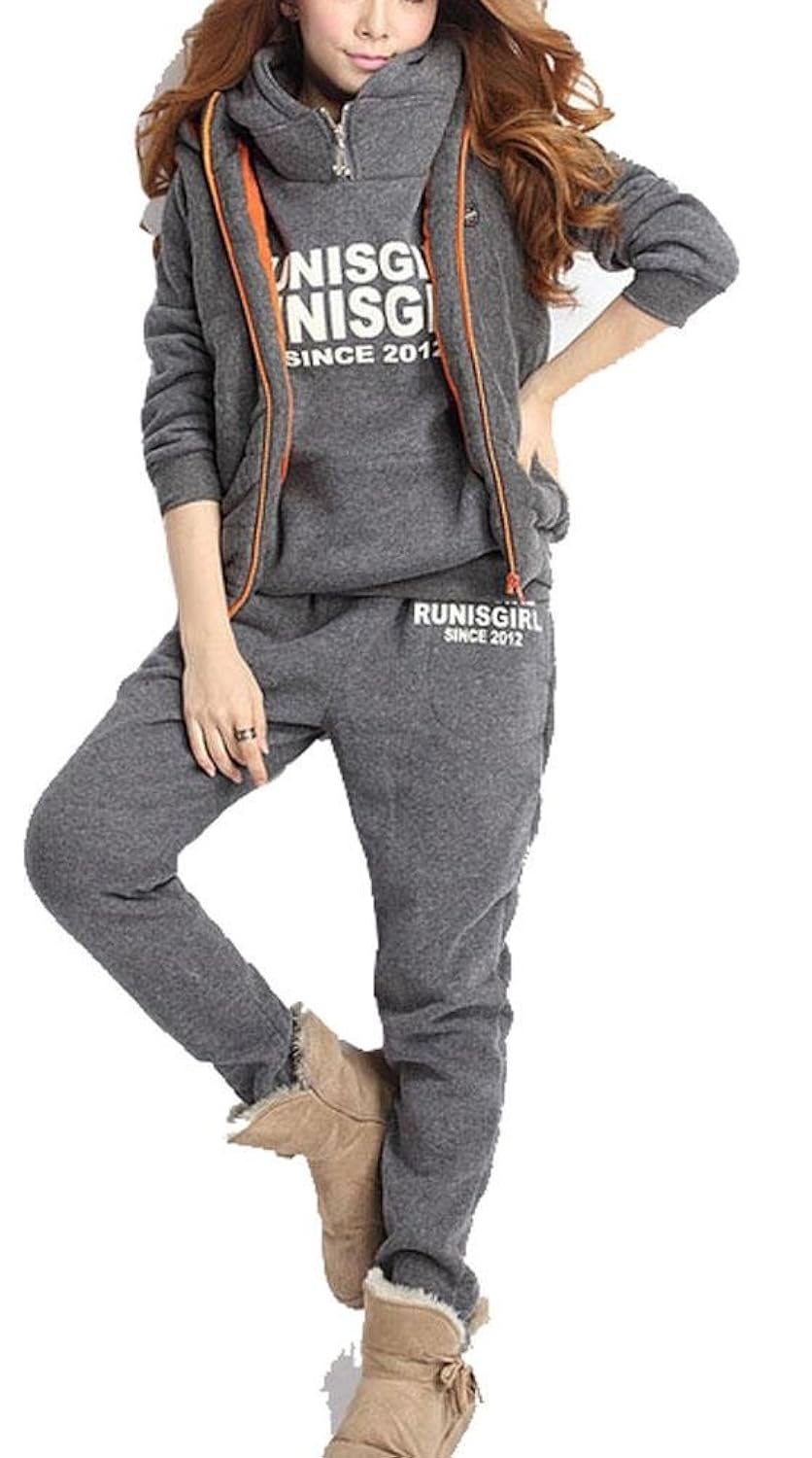 

Women Sports Hoodies Coat+Vest+Pants 3pcs Sweat Suit Tracksuit