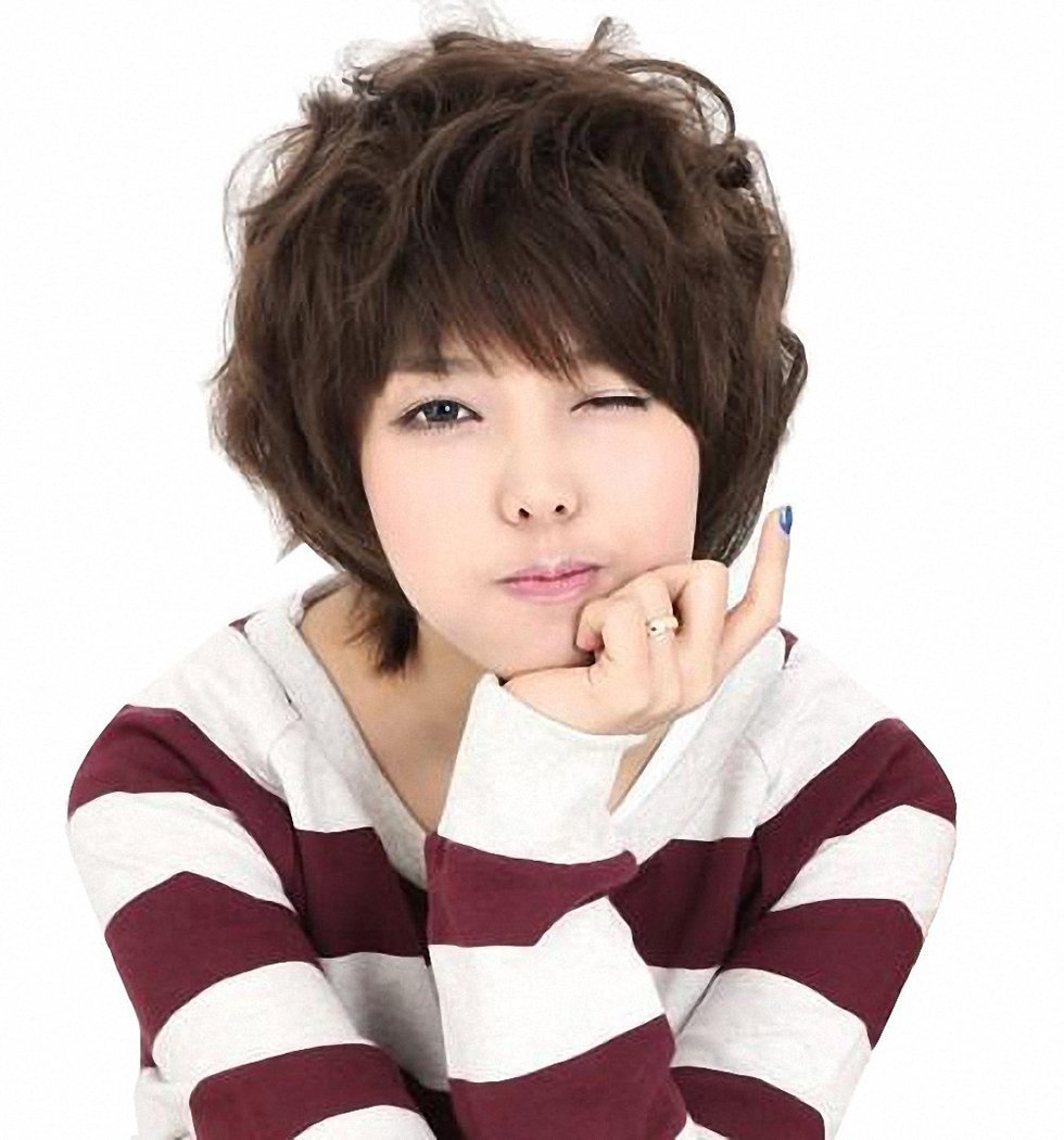 cool2day attractive natural short brown curly synthetic hair wig