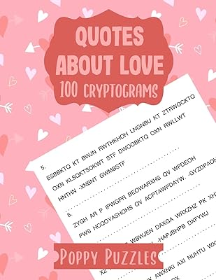 Quotes About Love: 100 Cryptograms | hints and answer key included | adult teen puzzle activity book