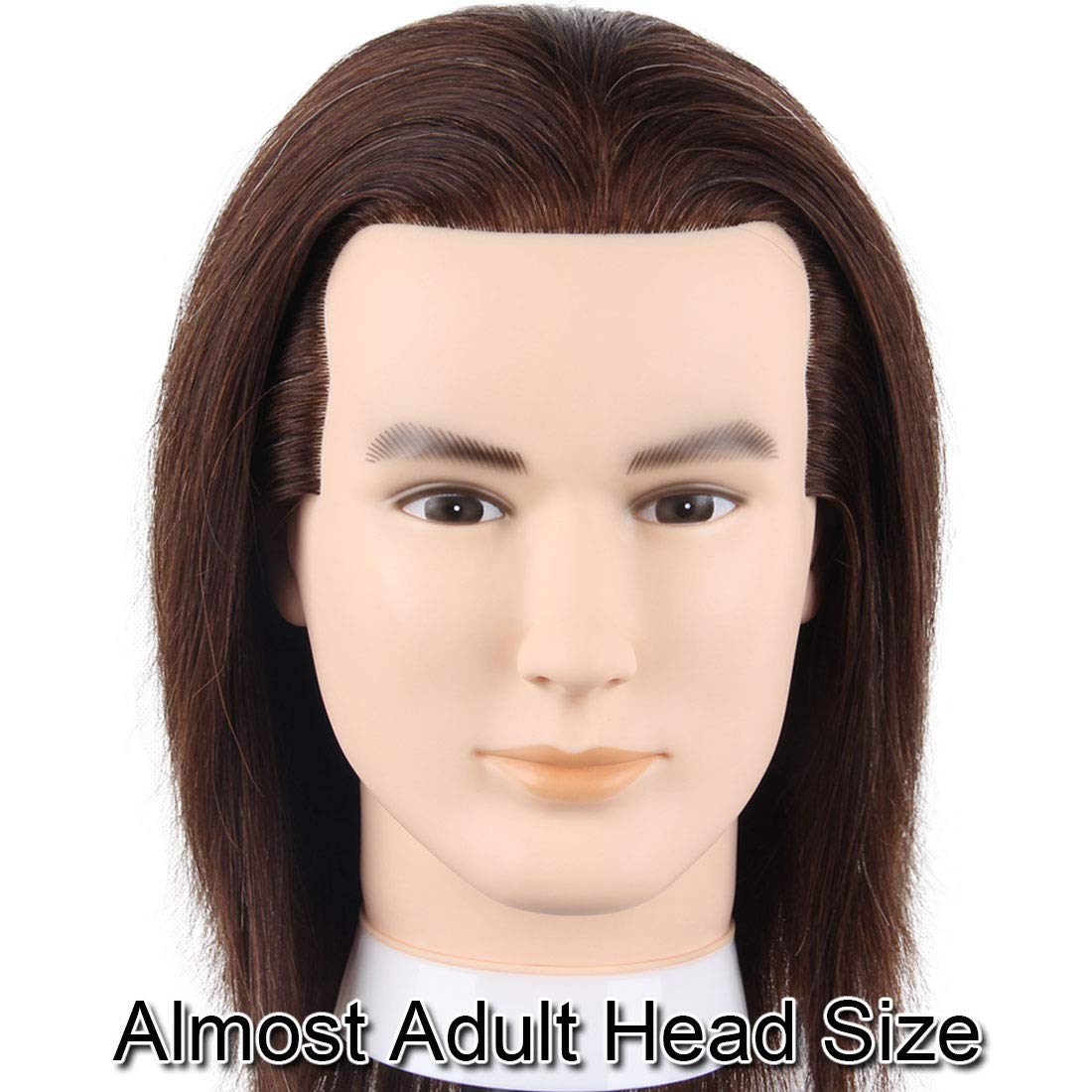 Testa di manichino maschile con capelli 100% umani, ideale per l'allenamento al taglio di capelli, con capelli folti. Testa di manichino da parrucchiere per acconciature (20-25 cm, 3B#)._voghion.com