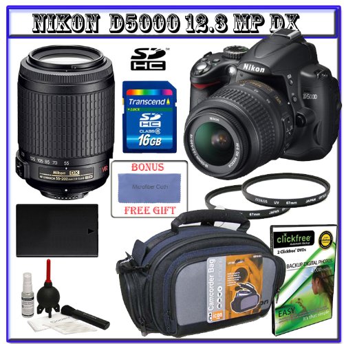 Nikon D5000 Digital SLR Camera w/ 1855mm VR Lens + Nikon 55200mm VR