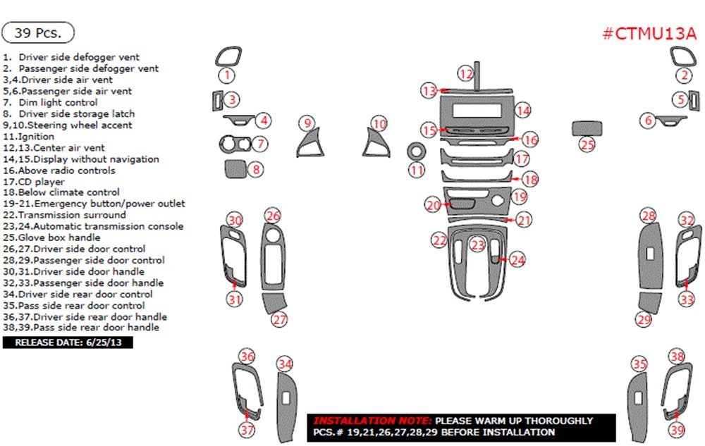 

WOW Trim Chevrolet Malibu Interior Without OEM Wood, Basic Kit, 39 Pcs.