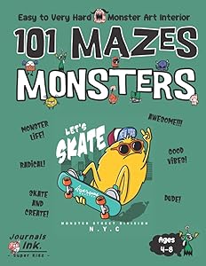 Monster Maze Book for Kids Ages 4-8: 101 Puzzle Pages. Custom Art Interior. Cute fun gift! SUPER KIDZ. Extreme Skateboard.