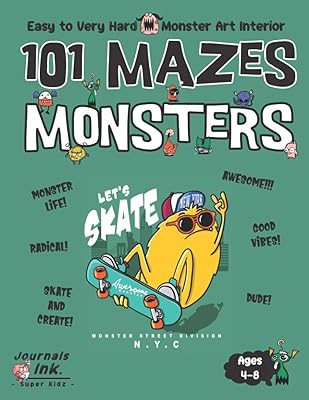 Monster Maze Book for Kids Ages 4-8: 101 Puzzle Pages. Custom Art Interior. Cute fun gift! SUPER KIDZ. Extreme Skateboard.