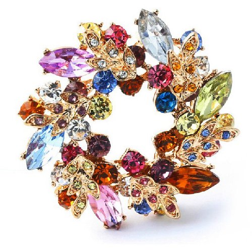 Buyinhouse Ladies Girls Golden Plated Flashing Rhinestones Crystals Bauhinia Flower Chinese Redbuds Brooches Corsage Pin Clips Suitable for Variety Clothes and Any Occasions