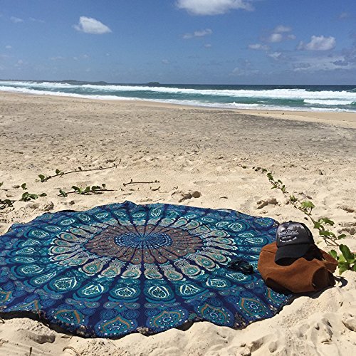 KeyZone 1PC Comfortable Outdoor Travel Beach Mats And Beach Towel Beach Party Round Roundie Beach Cover Scarf Blue