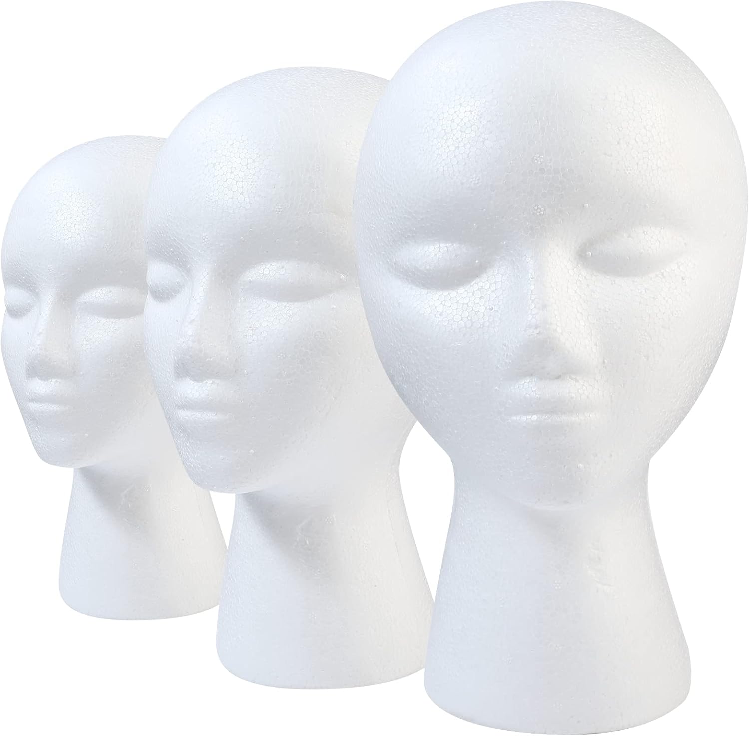 3 Pcs Foam Wig Head, Styrofoam Mannequin Head With Female Face For Multipurpose Wigs Display Stand, Model, Mask, Hat Display Stand, Art Work Painting_voghion.com