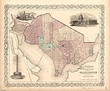 Vintage 1863 Map of Colton's Georgetown and the city of Washington : the capital of the United States of America. - Shows wards, block numbers, extent of built-up area, major buildings, and streetcar lines. - Relief shown by hachures. - 