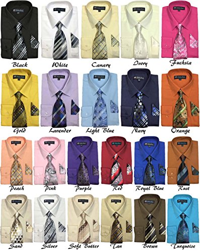 Fortino Landi Solid Classic Dress Shirt with Matching Tie, Hankie SG222 in 22 Colors
