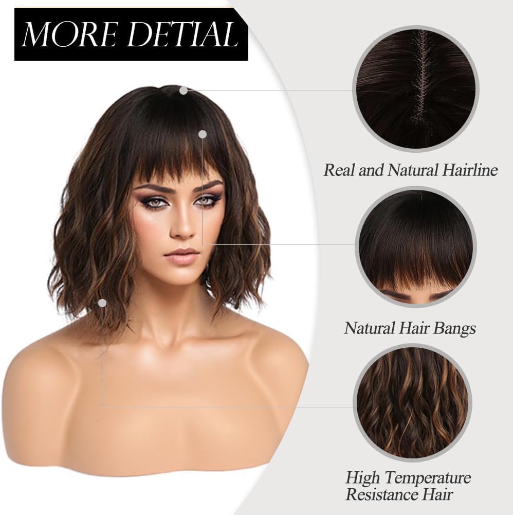 Kurze blonde Perücke für Frauen, natürliches Kunsthaar, Ombre-Bob-Perücke mit ordentlichem Pony, dunklem Ansatz für Alltag/Party/Cosplay (10 Zoll, Blond)._voghion.com