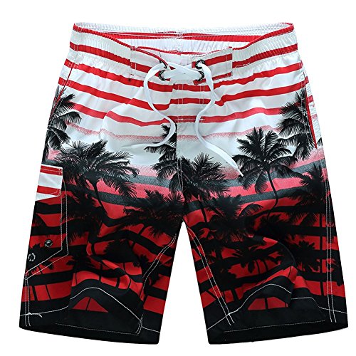 ALiberSoul Men's Coconut Tree Print Tropical Design Boardshorts