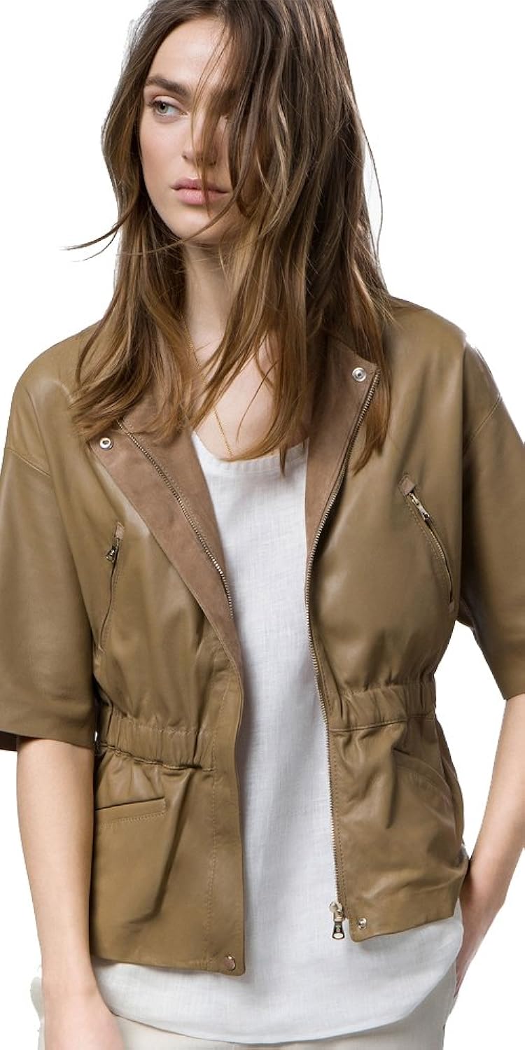 

Massimo Dutti (Zara Group) Women´s Genuine Leather Beige Tailored Jacket 4715/996