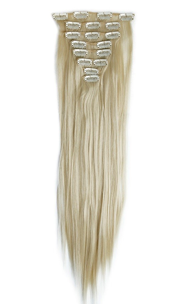 

S-noilite 23" Straight Bleach Blonde Full Head Clip in Hair Extensions 8 Piece 18 Clips Hairpiece Trendy Design