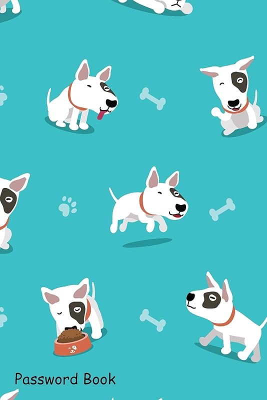Password Book: Include Alphabetical Index With Cartoon Character Bull Terrier Dog Seamless Pattern by Shamrock Logbook