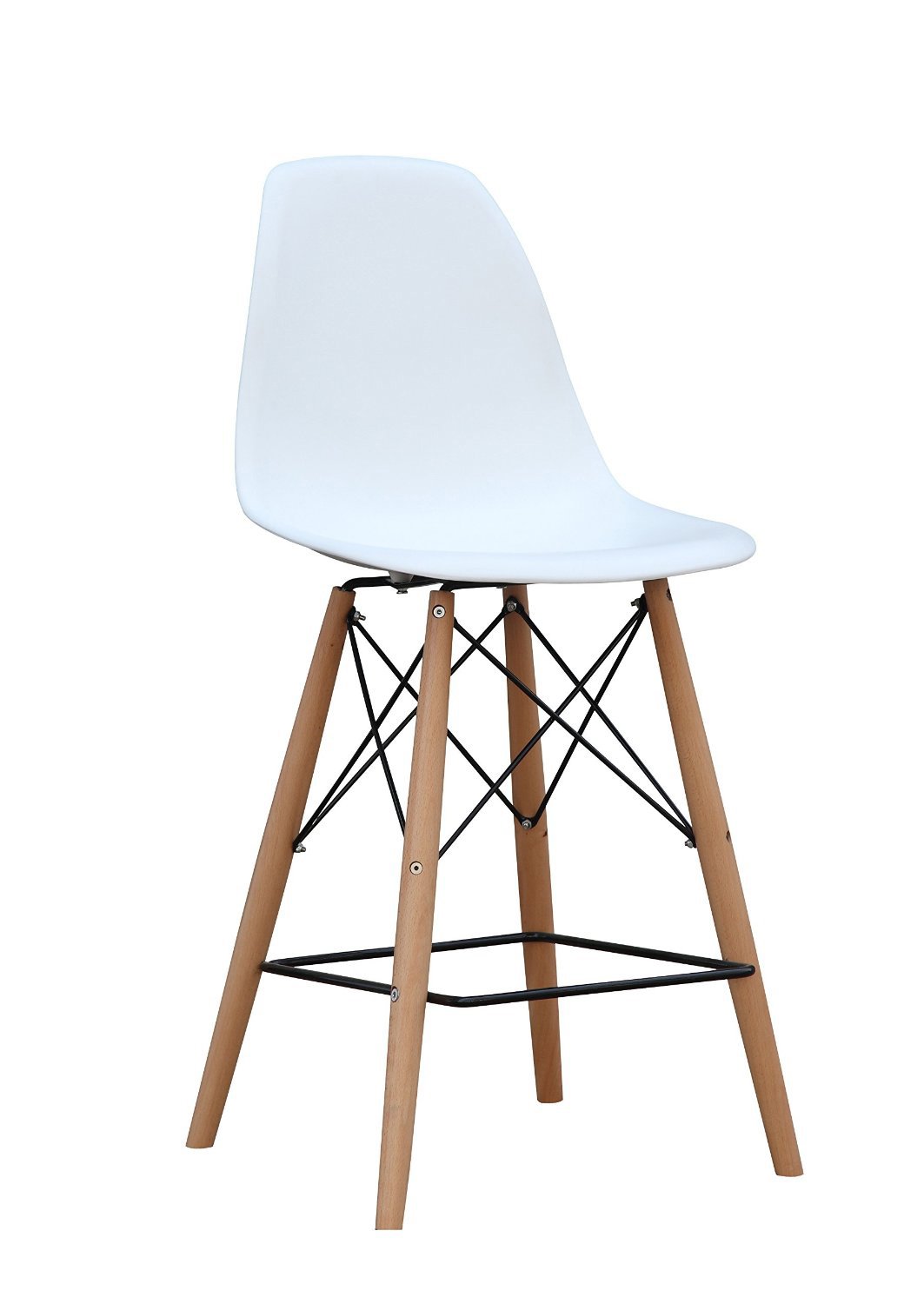 

ModHaus Mid Century Modern Eames DSW Style White Counter Stool Chair with Dowel Wood Base