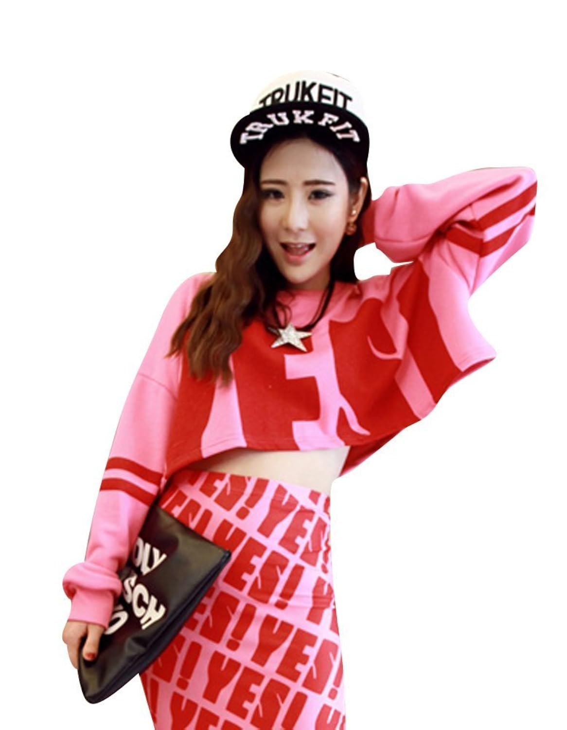 

Babyhclub Womens Leisure Printed Round Collar Loose Long Sleeve Short Sweater