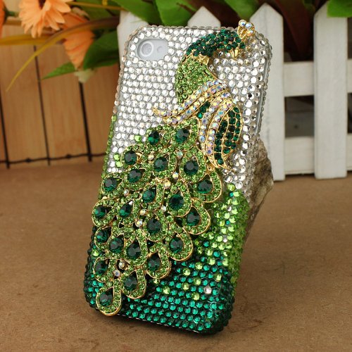 3D Crystal iPhone Case for AT&T Verizon Sprint Apple iPhone 4/4S Green Peacock