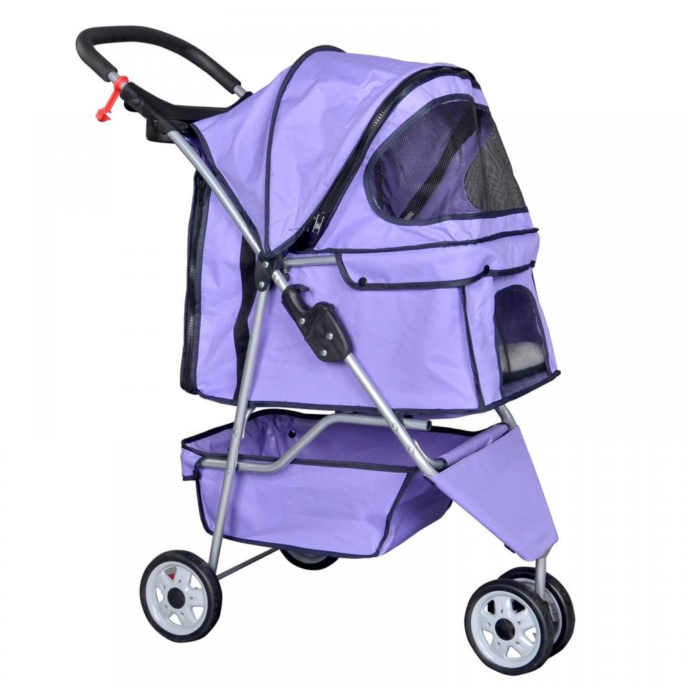 

Purple Pet Stroller Cat Dog Cage 3 Wheels Stroller Travel Folding Carrier T13