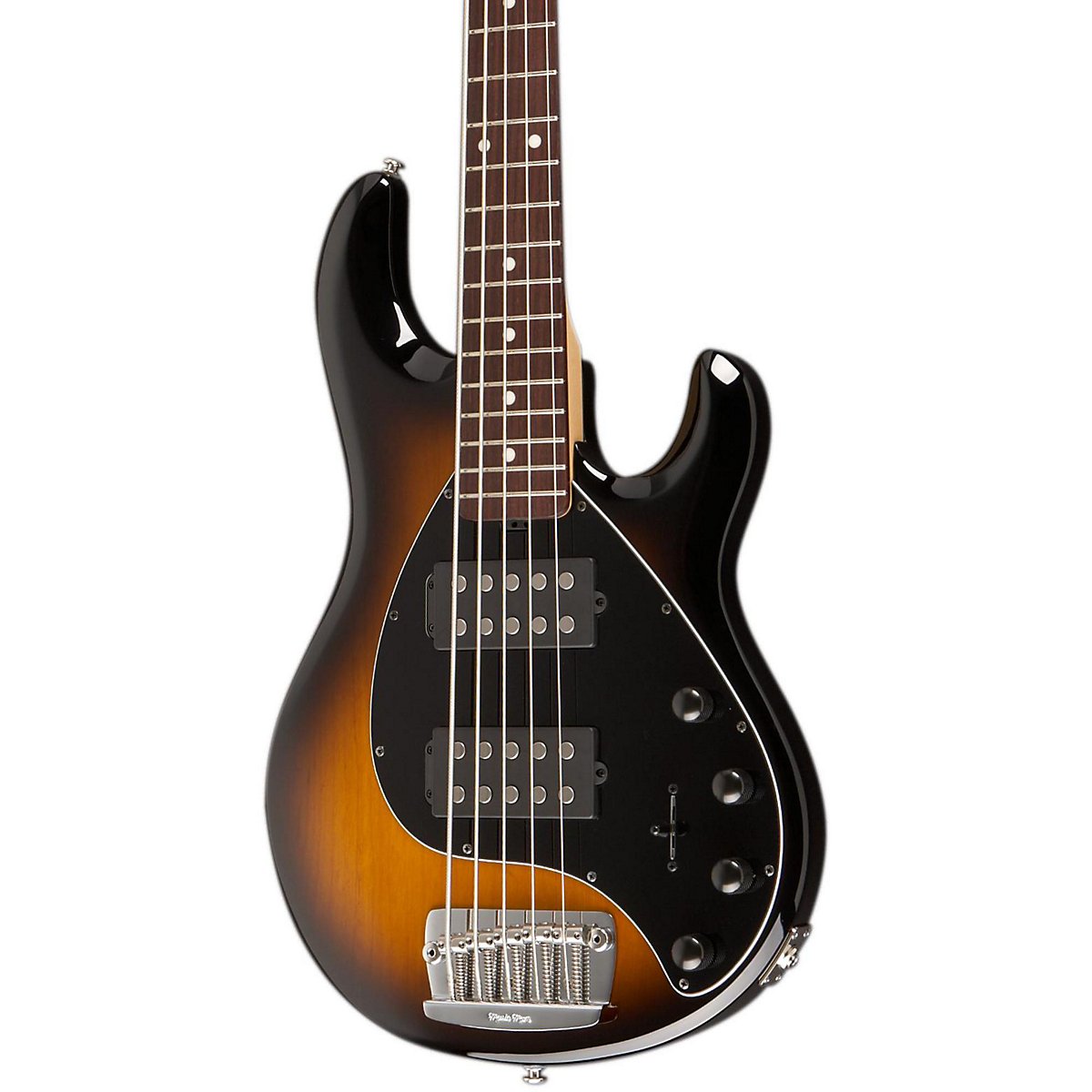 

Music Man Stingray 5 5-String Electric Bass Regular India Ivory Rosewood w/Matching Headstock Tobacco Burst Black Pickguard