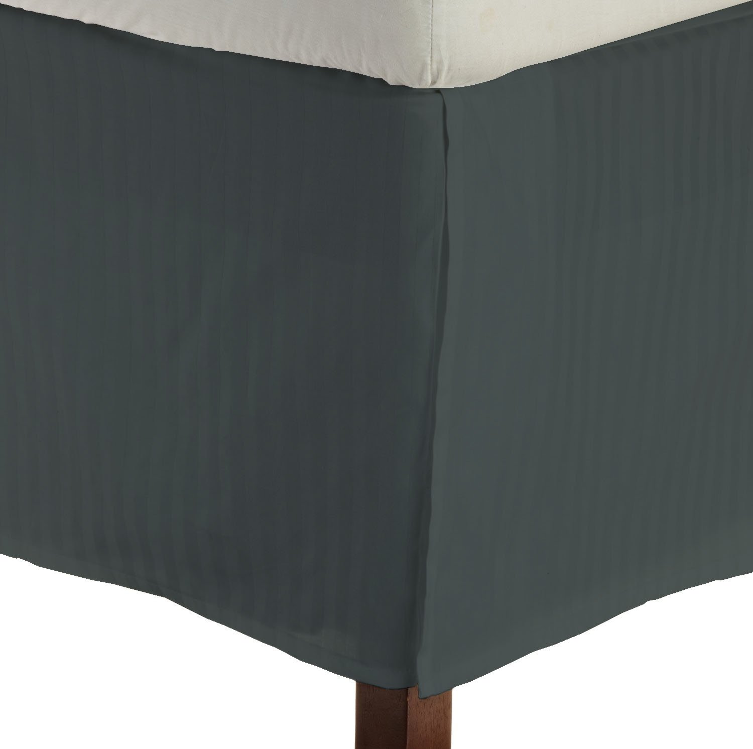 

Short Queen Size 800 Thread Count 100% Egyptian cotton 17" Deep Pocket Tailored Bedskirt Striped -Elephant Grey Created By Pearl Bedding
