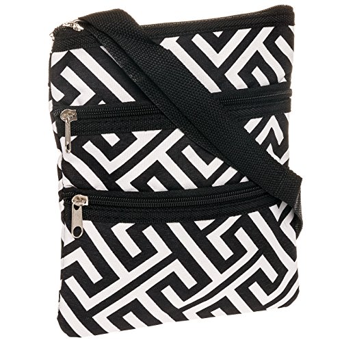 Womens Greek Key Crossbody Swingpack Bag (Black & White)