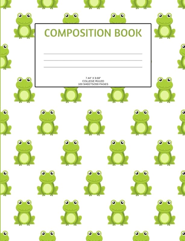 Composition Book: Frogs; college ruled; 100 sheets/200 pages; 7.44" x 9.69" by Atkins Avenue Books