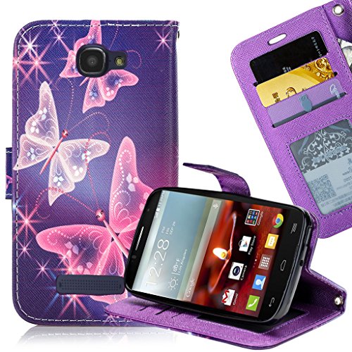 One Touch Fierce 2 (7040T) Case, Cellularvilla [Stand Feature] [Slim Fit] Wallet Case, Premium PU Leather Case Flip Cover [Card Slots] For Alcatel One Touch Fierce 2 7040T (T-Mobile) (Ultra Butterfly)