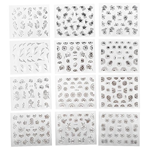 MSmask Lovely 24 Sheets 3D White Flower Manicure Nail Art Sticker Tips Decoration
