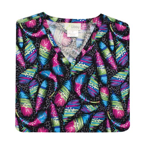 E. Libby Uniforms Print V-Neck Tops