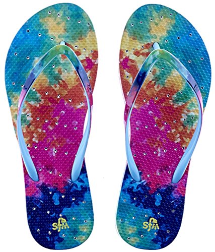 Showaflops Women's Antimicrobial Shower & Water Sandals - Bright Tie Dye