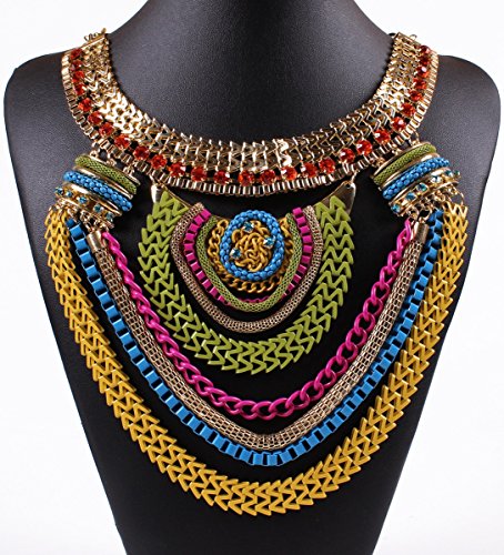 Qiyun (TM) Funky Ethnic Tribal Colorful Multiple Chain Bib Choker Statement Collar Necklace
