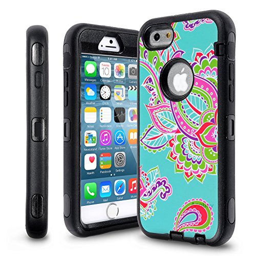 iPhone 6 Plus Case, iPhone 6 Plus 5.5 Inch Case,AnnBay for iPhone 6 Plus Three Layers Colour Hawaiian 3in1 Hybrid High Impact ShockProof Hybrid Heavy Duty Armor Case Cover (Totem Tribal Flower Black)