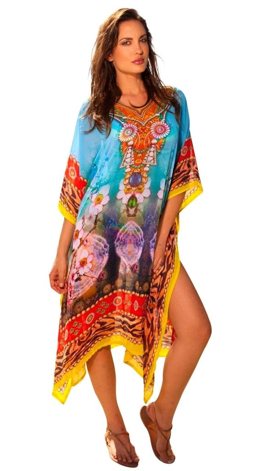 

Kariza Knee Length Peinted Poncho Bathing Suit Cover-up