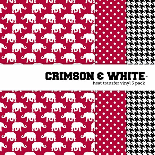 Crimson & Houndstooth Multi-Pack Printed Heat-Transfer Vinyl 3 Sheets 12x12 for Vinyl Cutters