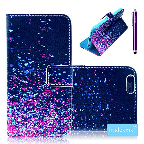 iphone 6S Plus Case,iphone 6 Plus Case, Tradekmk(TM) Fashion Unique Purple Blue Combo Spots Design Premium PU Leather Slim Fit Folio Magnet Wallet Stand Shell Cover Case with Card Holders Compatible with Apple iPhone 6 6S Plus(5.5)[+Stylus]