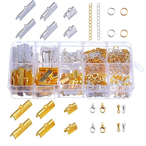 Outus Ribbon Bracelet Kit Bookmark Pinch Crimps Ends Findings with Lobster Clasps and Chain Extenders, 316 Pieces