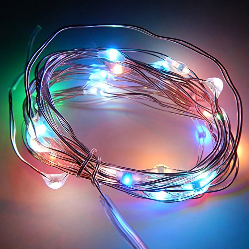 E-Age Battery Operated 20 LED String Lights on Silver Wire 7ft Long. For Use in Floral Arrangements Party, Wedding Decorating and More (Multicolor)