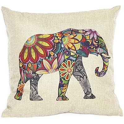 MagiDeal Housse de Coussin Motif de l'Eléphant en Coton Mélange de Lin Décoration pour Maison