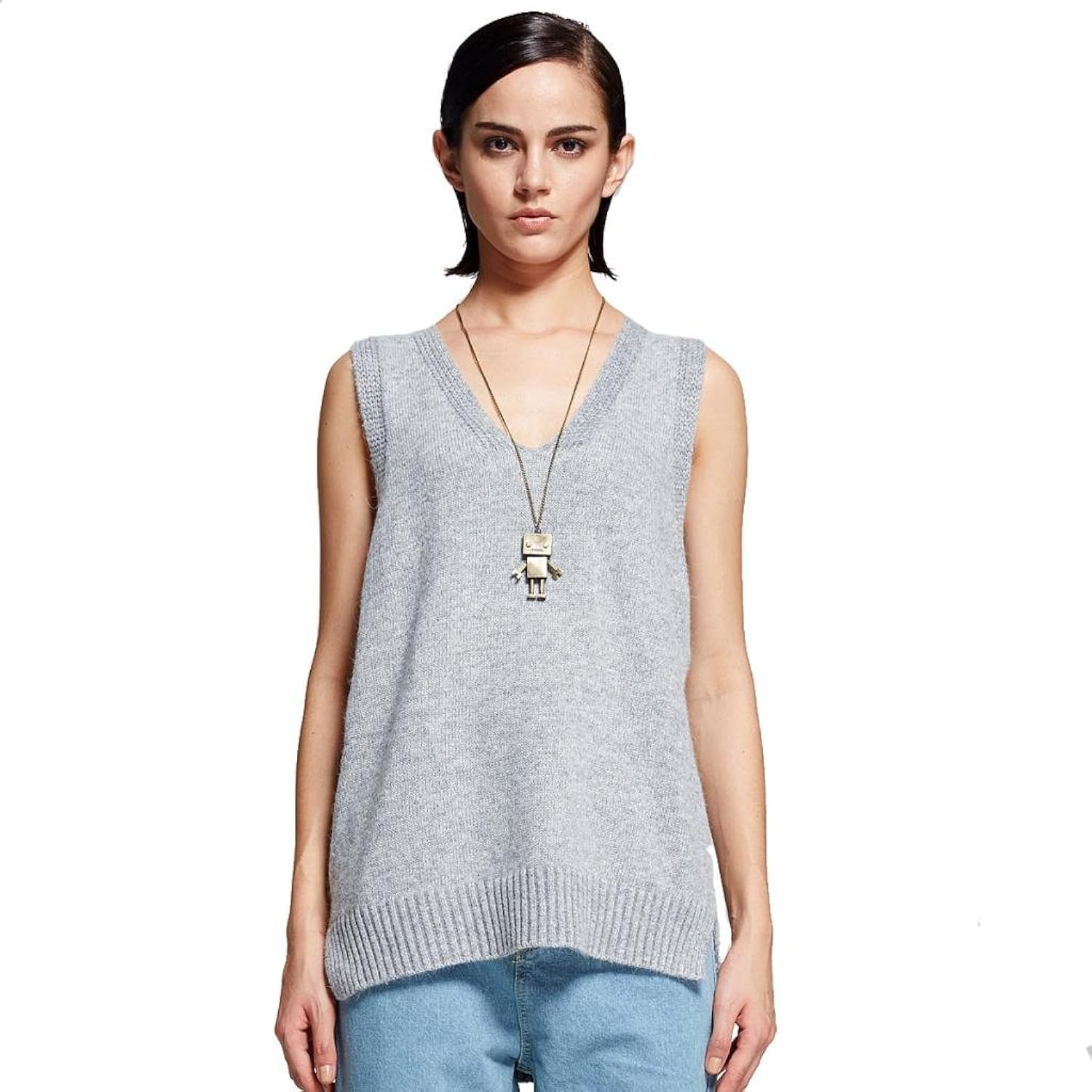

Diamond Candy Women's V Neck Sleeveless Loose Solid Color Knitted Vest