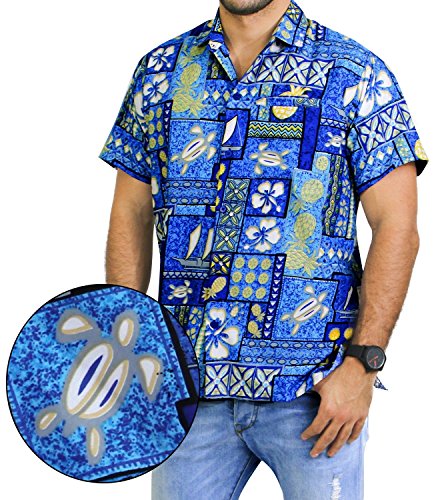 Caribbean Aloha Short Sleeve Tropical Beach Button Down Casual Shirt Men Blue
