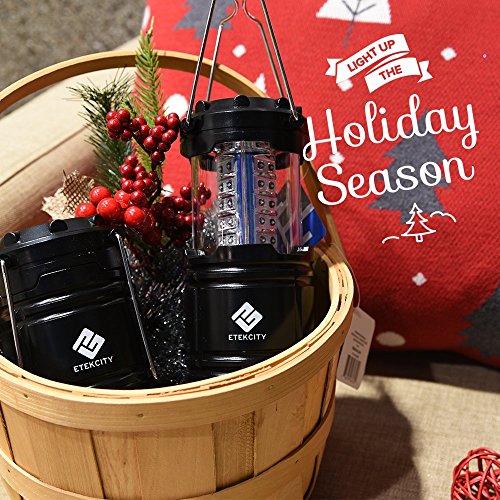 Etekcity 2 Pack Portable Outdoor LED Camping Lantern with 6 AA Batteries (Black, Collapsible) - Image 3