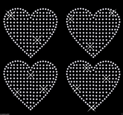 Clear 4x 100mm Filled Heart iron on Rhinestone Transfer crystal hotfix t-shirt transfer